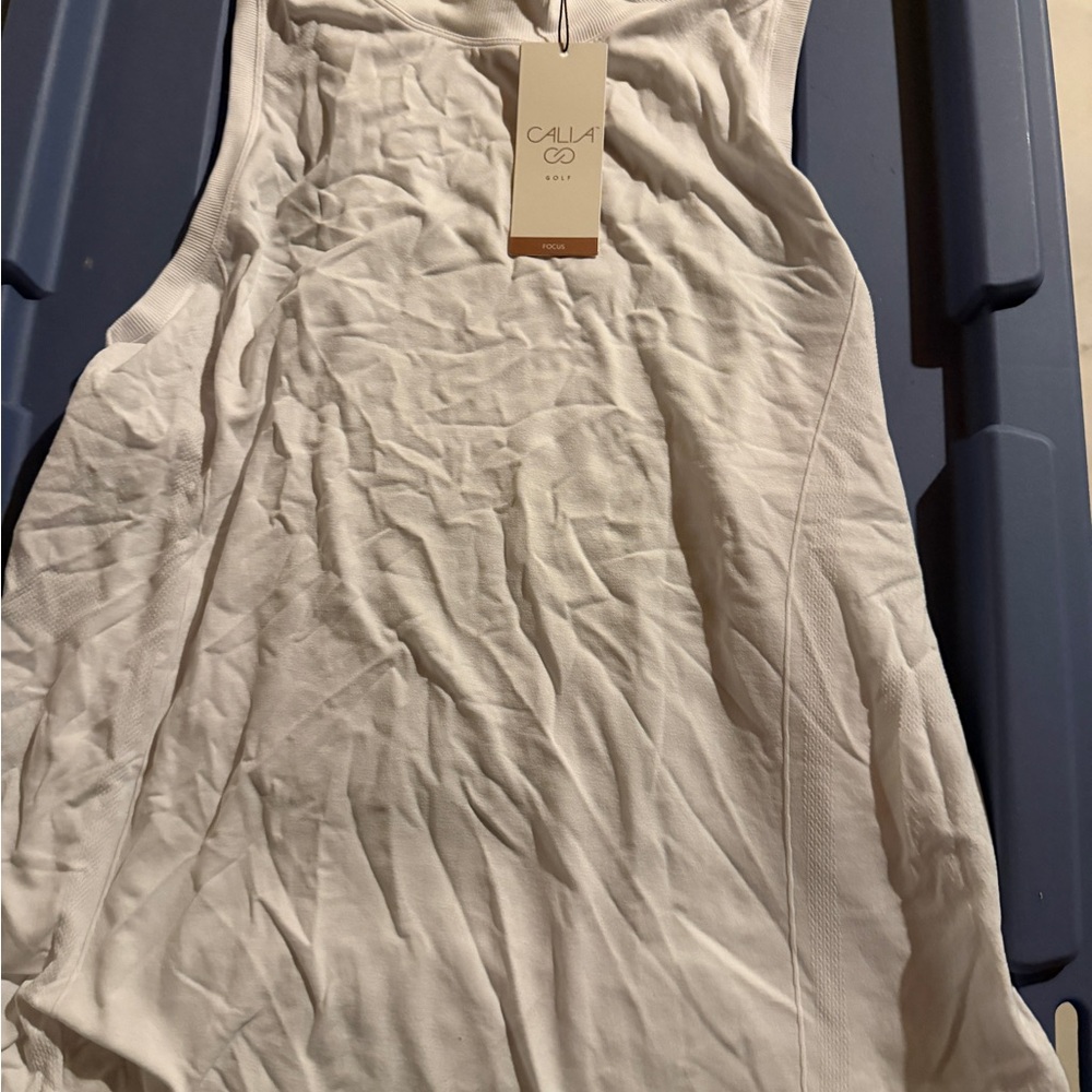 Calla White Ribbed Tank Top - Sleek Sleeveless Women's Tee Golf